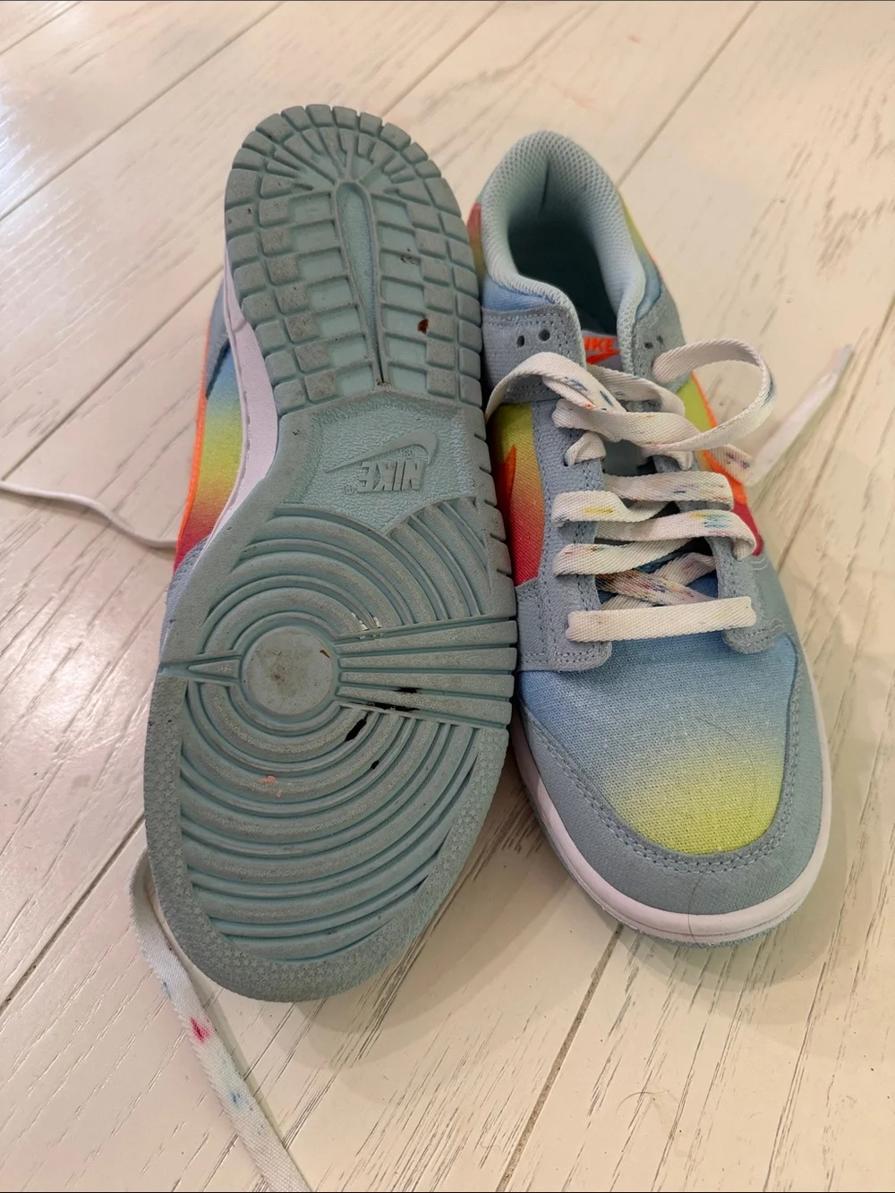 Nike Kids Light Blue Sneakers with Rainbow Swoosh